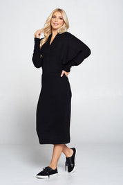 Women's Casual V-Neck Sweater Knit Midi Dress