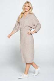 Women's Casual V-Neck Sweater Knit Midi Dress