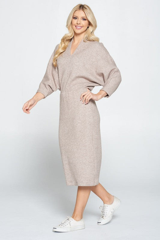 Women's Casual V-Neck Sweater Knit Midi Dress