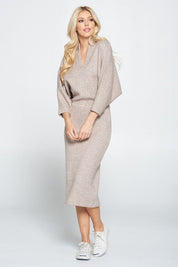 Women's Casual V-Neck Sweater Knit Midi Dress