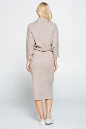 Women's Casual V-Neck Sweater Knit Midi Dress