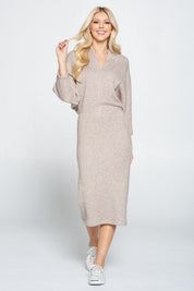 Women's Casual V-Neck Sweater Knit Midi Dress