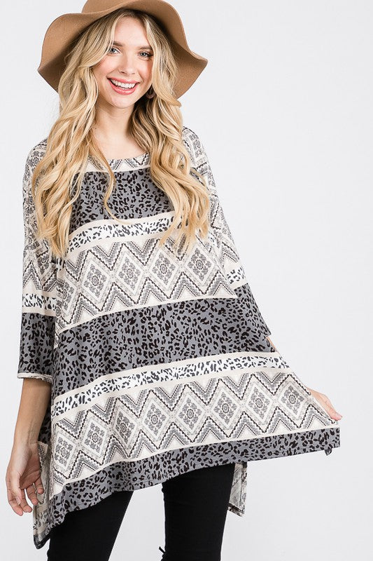 Women's Tribal Print Oversize Top