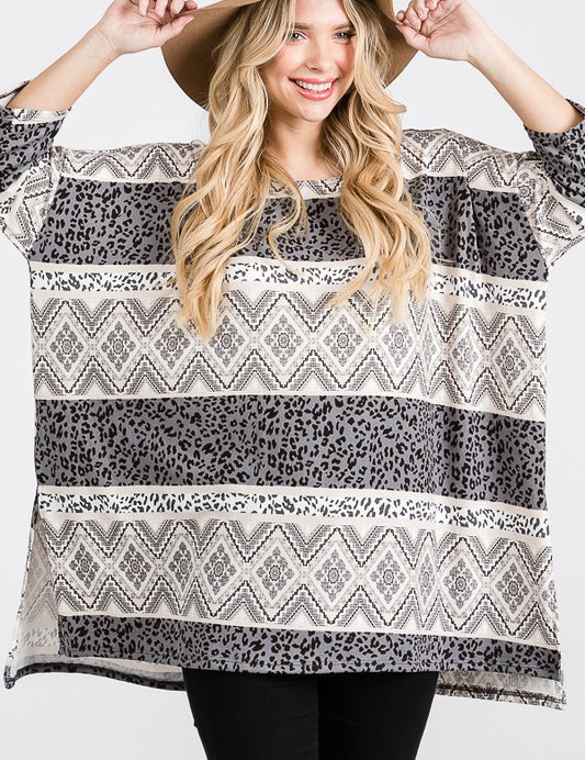 Women's Tribal Print Oversize Top