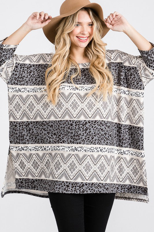 Women's Tribal Print Oversize Top