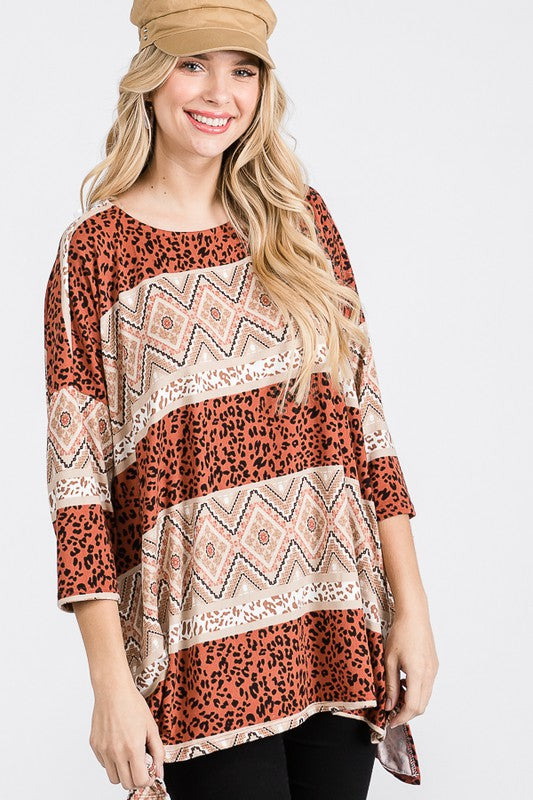 Women's Tribal Print Oversize Top