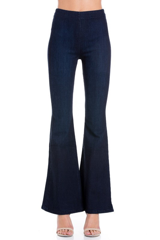 Women's High Waist Flare Denim Pants with Zipper Back