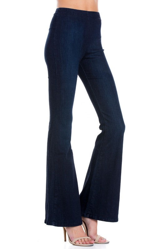 Women's High Waist Flare Denim Pants with Zipper Back