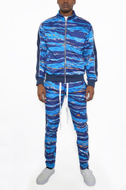 Men's Full Zip Track Suit Set with Piping Detail