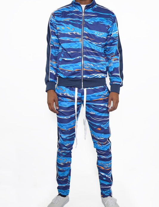 Men's Full Zip Track Suit Set with Stripe Detail