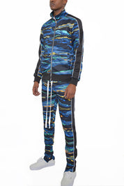 Men's Full Zip Track Suit Set with Piping Detail