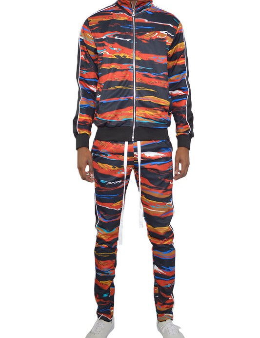 Men's Full Zip Track Suit Set with Stripe Detail