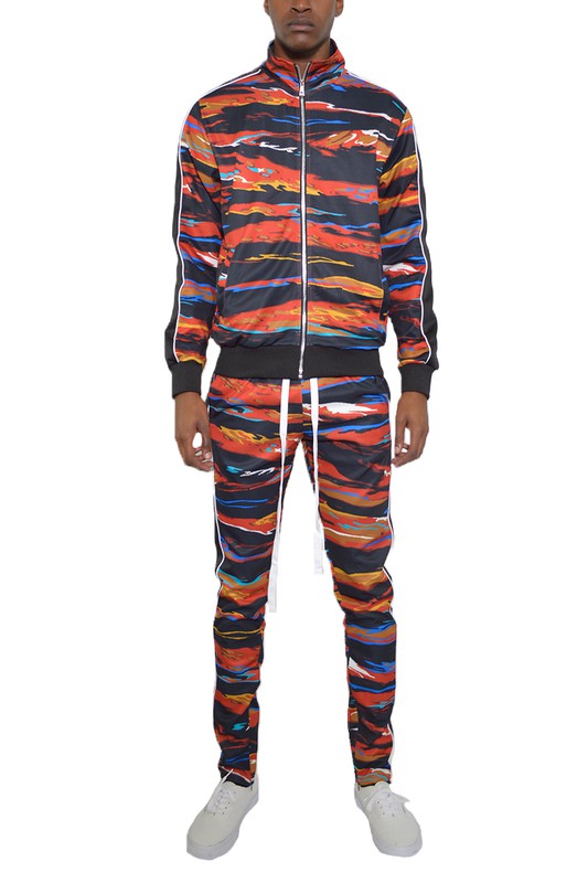 Men's Full Zip Track Suit Set with Stripe Detail