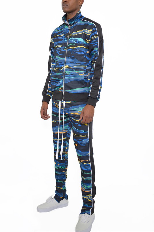 Men's Full Zip Track Suit Set with Stripe Detail