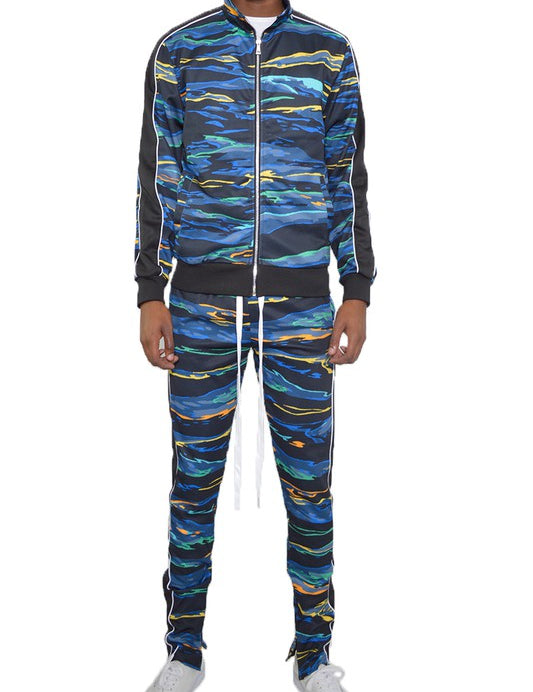 Men's Full Zip Track Suit Set with Stripe Detail