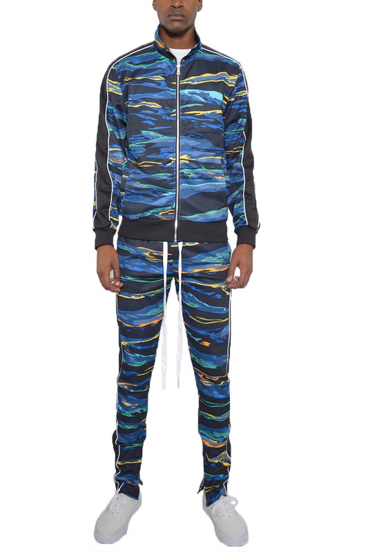 Men's Full Zip Track Suit Set with Stripe Detail