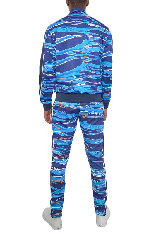 Men's Full Zip Track Suit Set with Stripe Detail