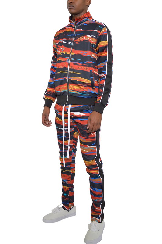 Men's Full Zip Track Suit Set with Stripe Detail