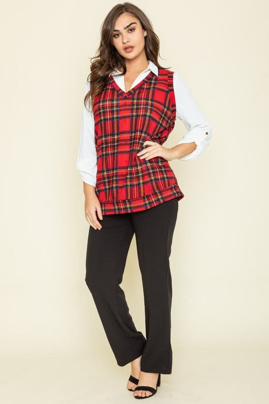 Women's Red Plaid Button-Top Vest