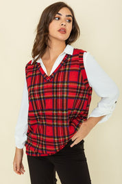 Women's Red Plaid Button-Top Vest