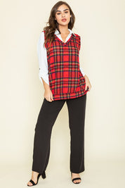 Women's Red Plaid Button-Top Vest