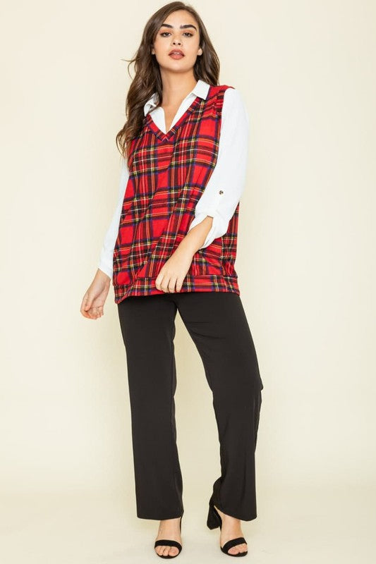 Women's Red Plaid Button-Top Vest