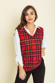 Women's Red Plaid Button-Top Vest