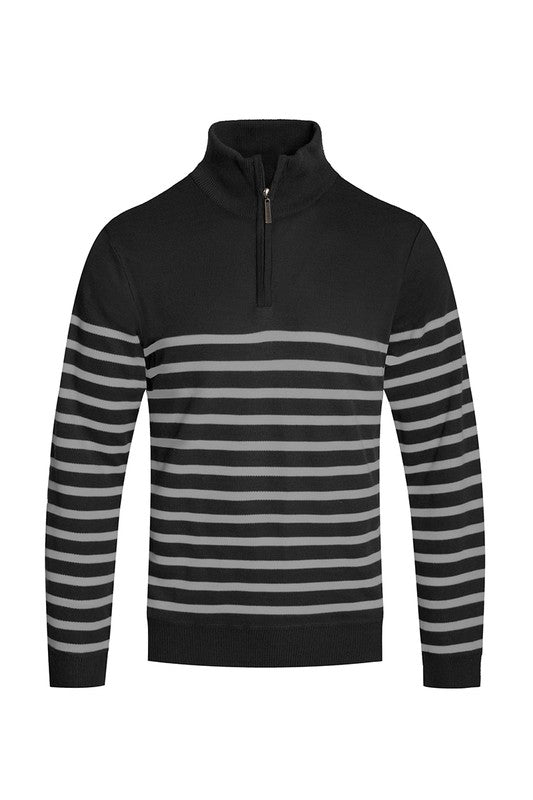 Men's Striped Quarter Zip Pullover Sweater