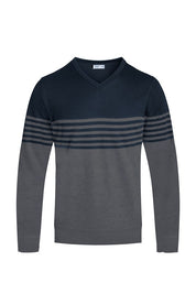 Men's V-Neck Striped Knit Pullover Sweater