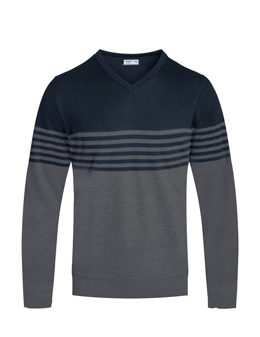 Men's V-Neck Stripe Knit Pullover Sweater