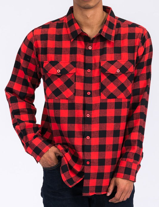 Men's Regular Fit Checker Plaid Flannel Shirt