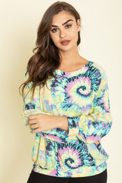 Women's Boat Neck Tie Dye Swirl Tunic