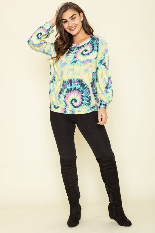 Women's Boat Neck Tie Dye Swirl Tunic