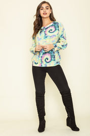 Women's Boat Neck Tie Dye Swirl Tunic