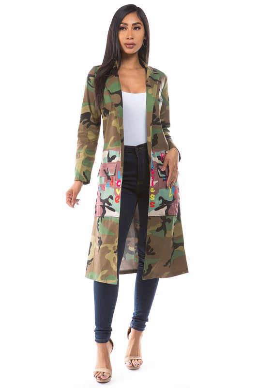 Women's Camouflage Print Open Front Jacket