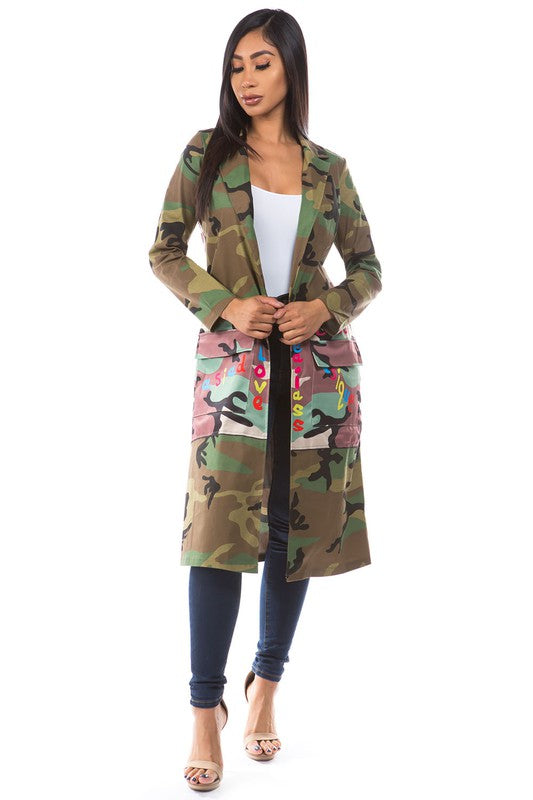 Women's Camouflage Print Open Front Jacket