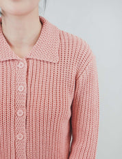 Women's Vintage Waffle Knit Crop Sweater Cardigan with Collar