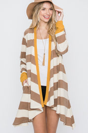 Women's Casual Striped Open Front Draped Cardigan