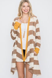 Women's Casual Striped Open Front Draped Cardigan