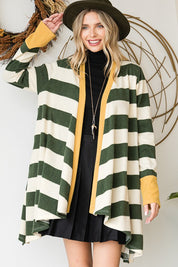 Women's Casual Striped Open Front Draped Cardigan