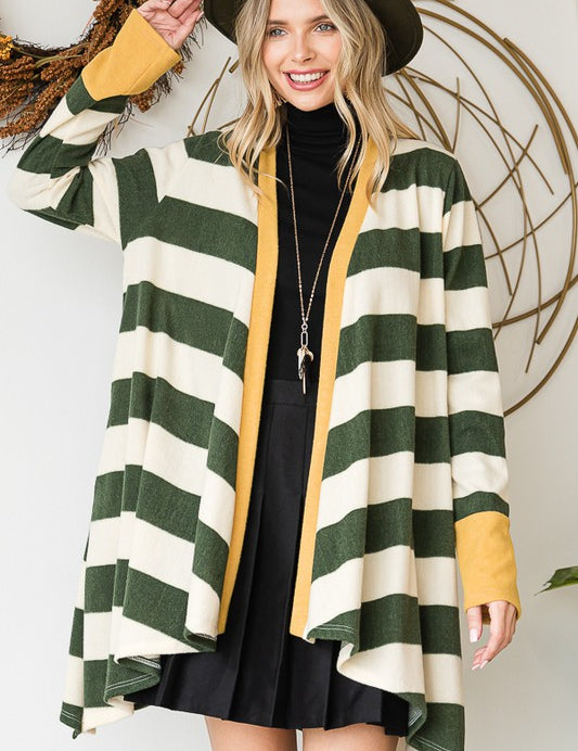 Women's Casual Striped Open Front Draped Cardigan