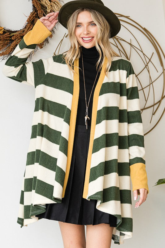 Women's Casual Striped Open Front Draped Cardigan