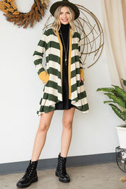 Women's Casual Striped Open Front Draped Cardigan