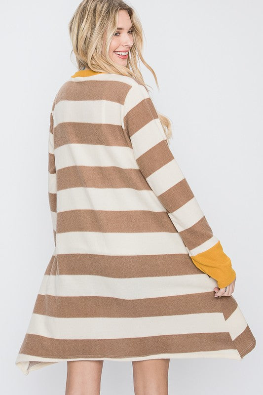 Women's Casual Striped Open Front Draped Cardigan