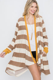 Women's Casual Striped Open Front Draped Cardigan