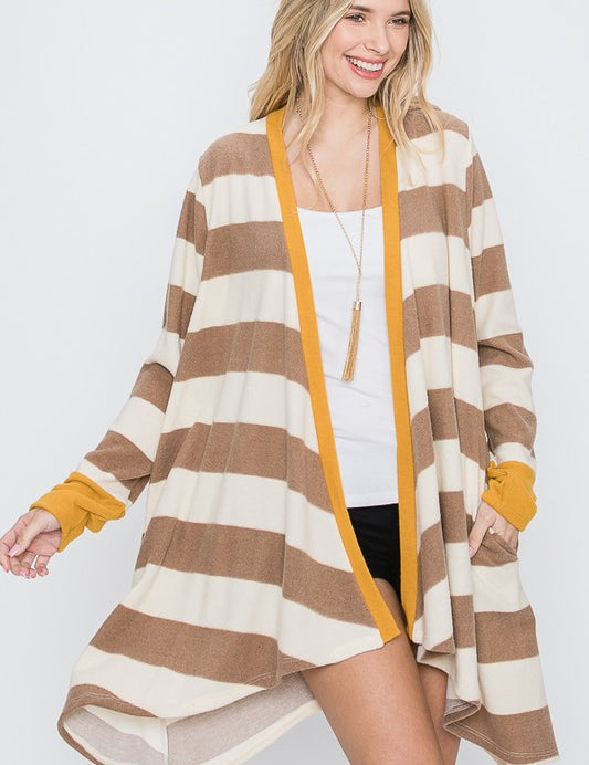 Women's Casual Striped Open Front Draped Cardigan