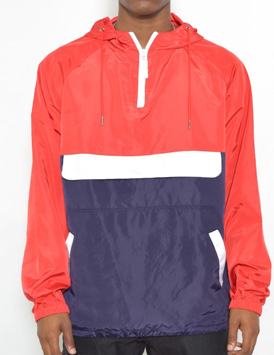 Men's Color Block Windbreaker Anorak Jacket