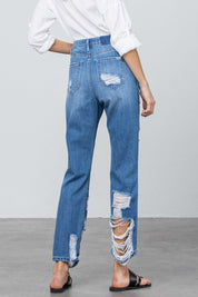 Women's High Rise Distressed Straight Jeans