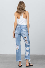 Women's Heavy Distressed Loose Fit Straight Jeans