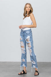 Women's Heavy Distressed Loose Fit Straight Jeans